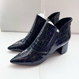 Size 10 Women's Ankle Boots Pointed Toe Chunky Block Heel Short Boots Dark Blue